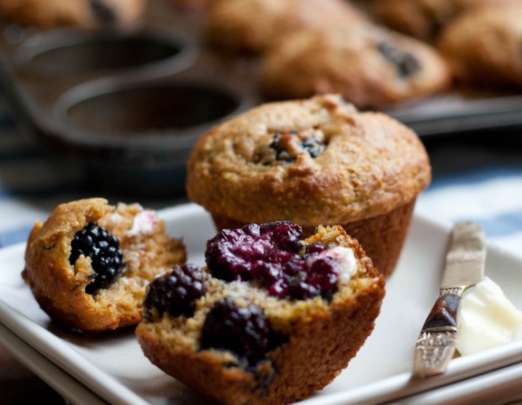 Blackberry Cornmeal Muffins with Butter