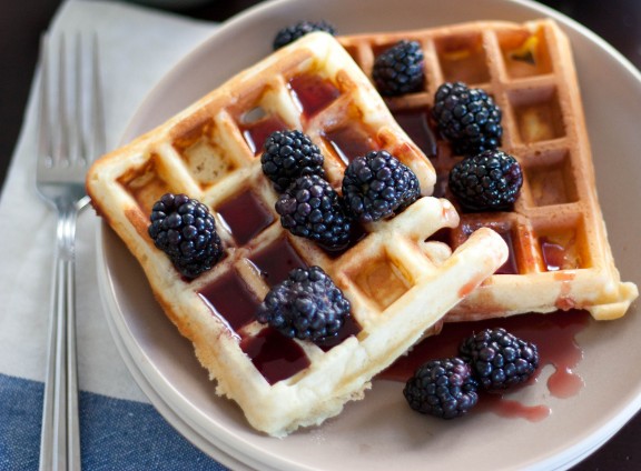 Raised Waffles with Pomegranate Syrup