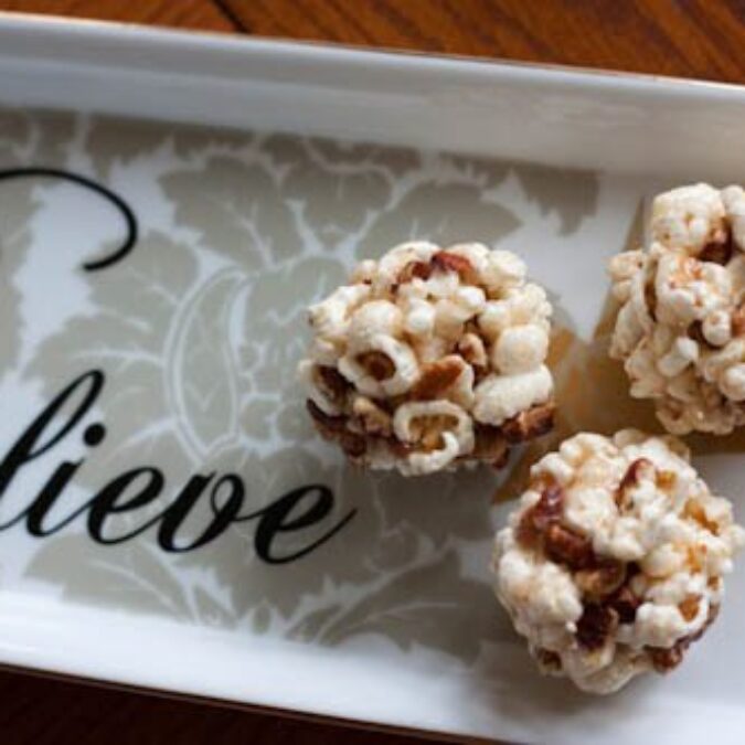 Mini Eggnog Popcorn Balls