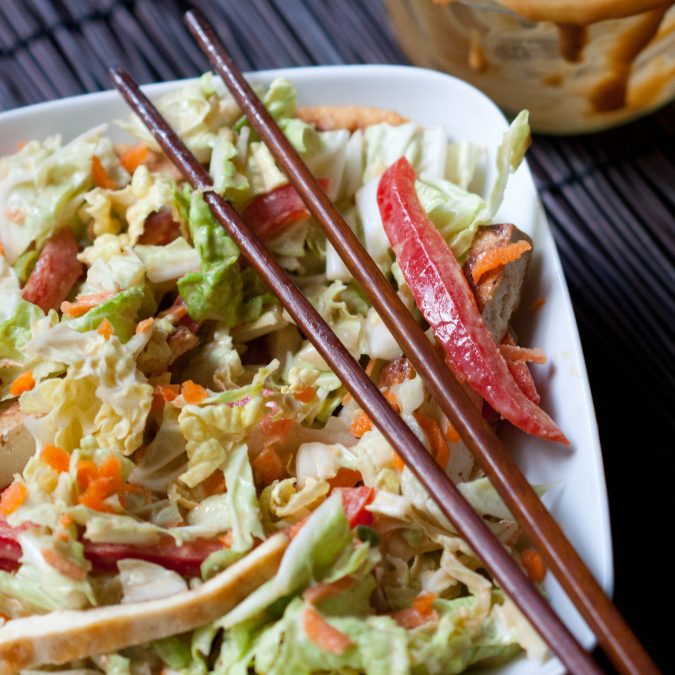 Asian Cabbage and Tofu Salad with Peanut Dressing