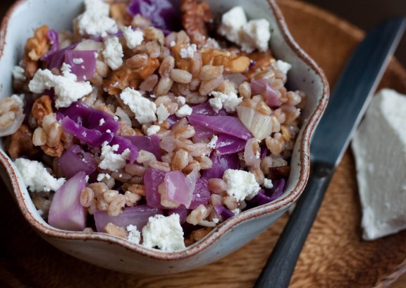 warm grains with cabbage and ricotta