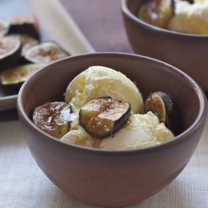 Creme Fraiche Ice Cream with Roasted Honeyed Figs