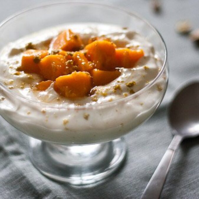 Strained Buttermilk Yogurt with Mango and Ground Pistachio