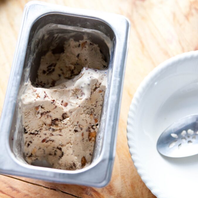 Black Coffee Ice Cream with Toasted Almonds and Chocolate Flecks