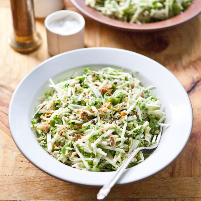Creamy Apple and Brussels Sprout Salad with Walnuts and Currants