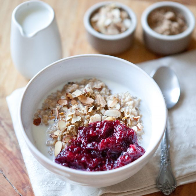 Spiced Steel Cut Oats Porridge with Cranberry-Ginger Sauce