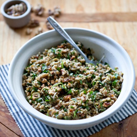 Freekeh Salad with Zucchini, Green Olives and Walnuts