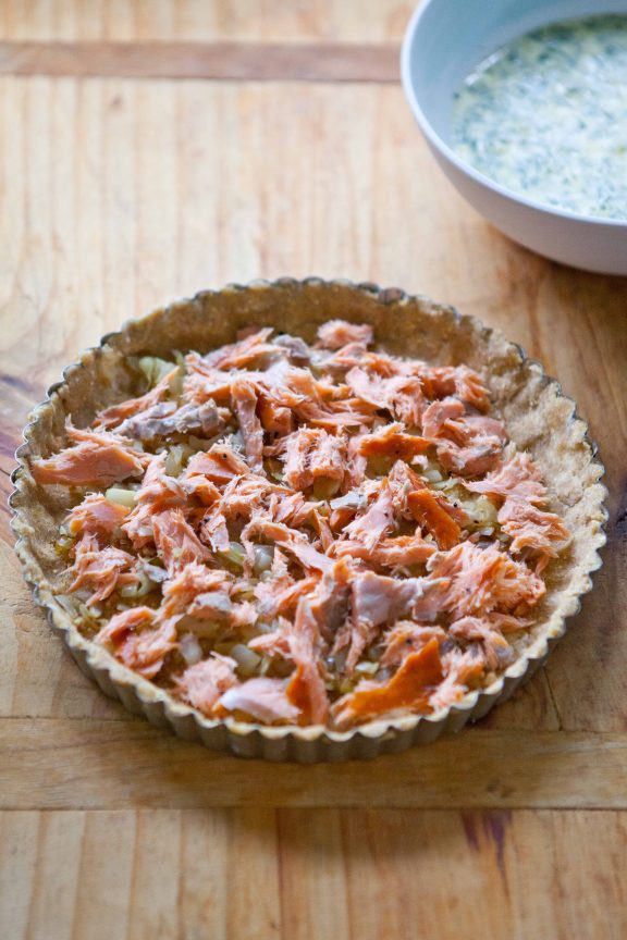 Smoked Salmon and Creme Fraiche Tart with Cornmeal Millet Crust | A Sweet Spoonful