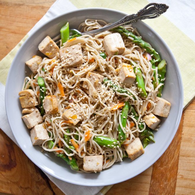 Citrusy Noodles with Tofu, Asparagus and Sesame
