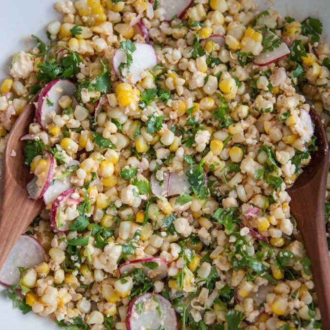 Grilled Corn Salad with Lime Mayo, Cilantro and Radishes