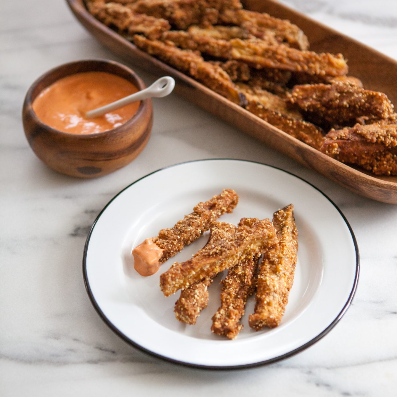 PolentaCrusted Eggplant Fries with Harissa Aioli A Sweet Spoonful