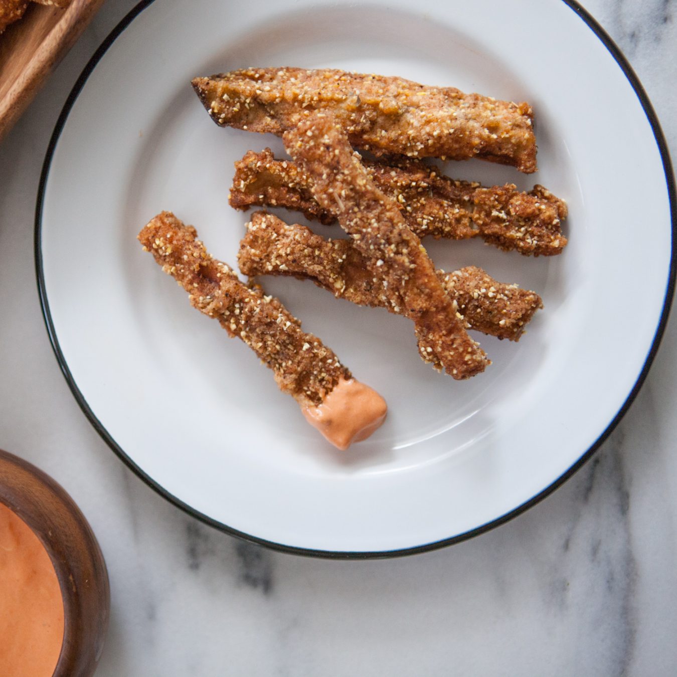 PolentaCrusted Eggplant Fries with Harissa Aioli A Sweet Spoonful