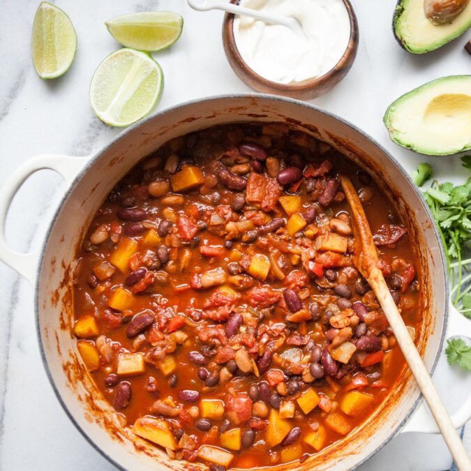 Smoky Butternut Squash and Three Bean Chili
