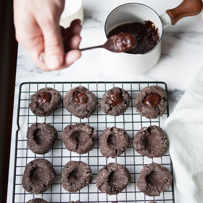 Chocolate Salted Rye Thumbprint Cookies | A Sweet Spoonful