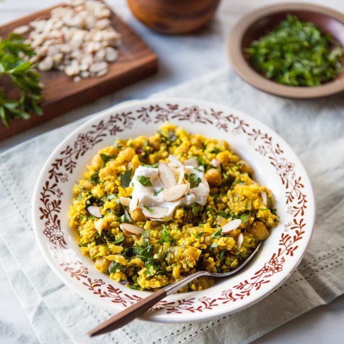 Curried Cauliflower Couscous with Chickpeas and Chard | A Sweet Spoonful
