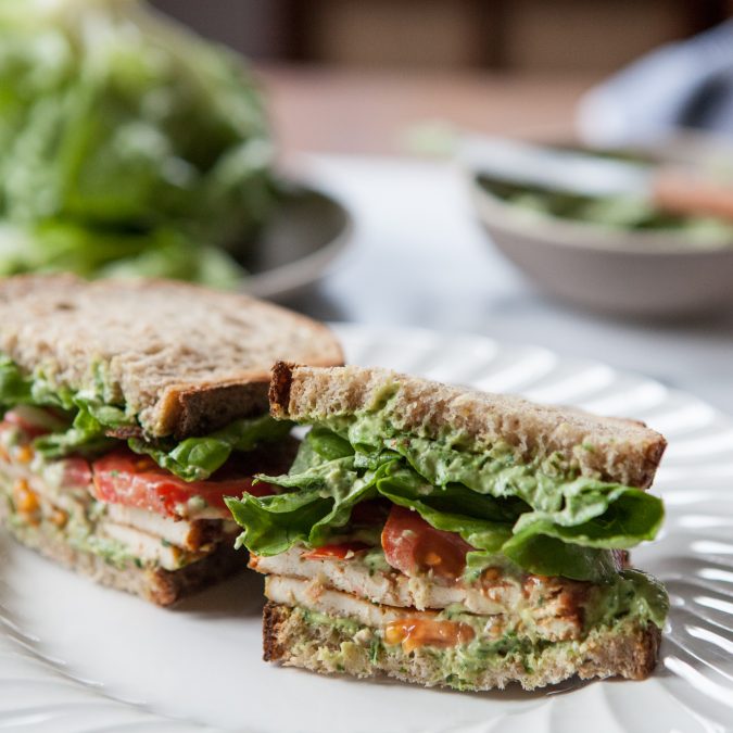 Vegetarian BLT with Creamy Avocado Basil Spread | A Sweet Spoonful