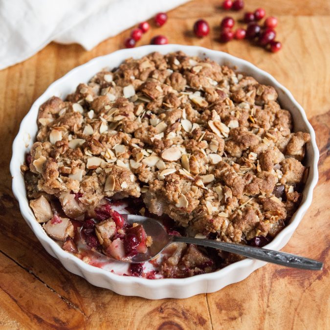 Spiced Pear, Cranberry and Marzipan Crumble