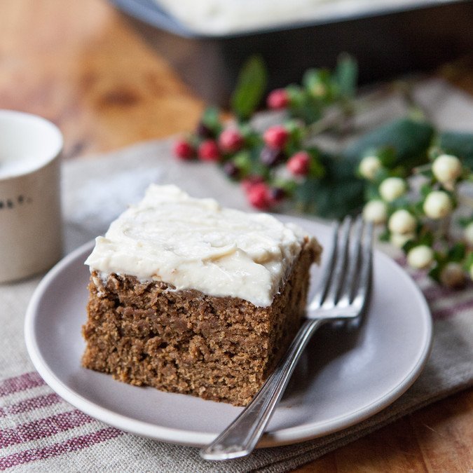 Whole Grain Gingerbread with Maple Cream Cheese Frosting | A Sweet Spoonful 